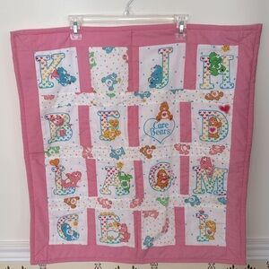 Vintage Alphabet ABC Care Bears Crib Blanket Comforter 25” x 26” Handmade 90’s